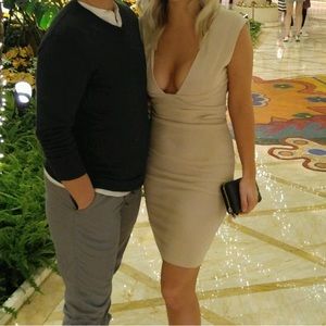 Lulus M beige dress. SO flattering, pulls everything in and ties in the back.